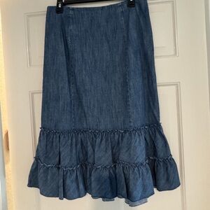 Chadwicks Blue Denim A-Line Skirt with adorable ruffled hem